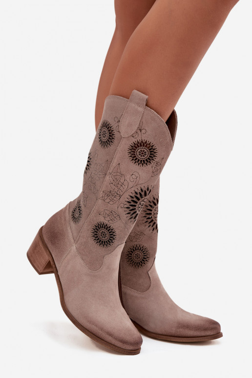 en daim Peau bottes pour femmes avec des éléments ajourés Zazoo 3852 couleur cappuccino