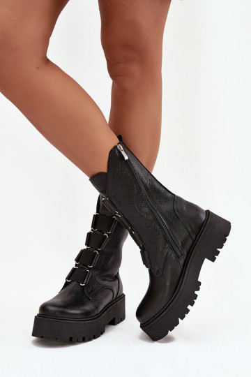 Bottes pour femmesActivéturalnej Skóry avec une plateforme Zazoo 3795 couleur noire