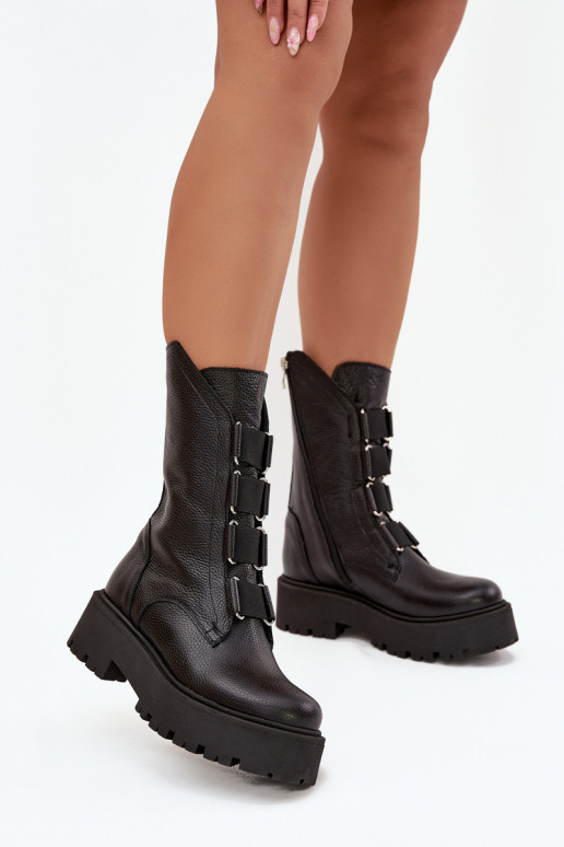 Bottes pour femmesActivéturalnej Skóry avec une plateforme Zazoo 3795 couleur noire