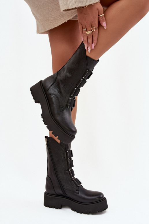 Bottes pour femmesActivéturalnej Skóry avec une plateforme Zazoo 3795 couleur noire