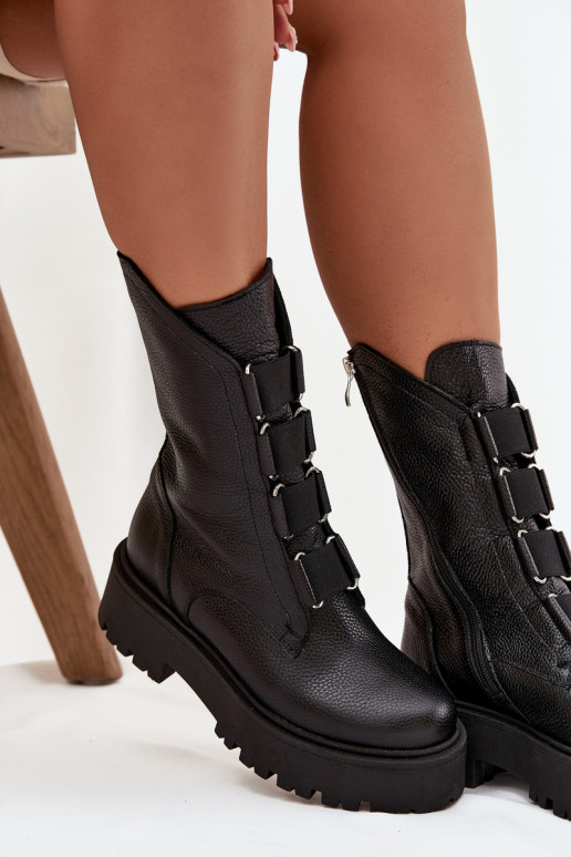 Bottes pour femmesActivéturalnej Skóry avec une plateforme Zazoo 3795 couleur noire