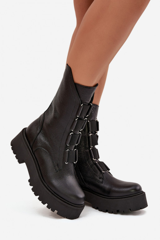 Bottes pour femmesActivéturalnej Skóry avec une plateforme Zazoo 3795 couleur noire