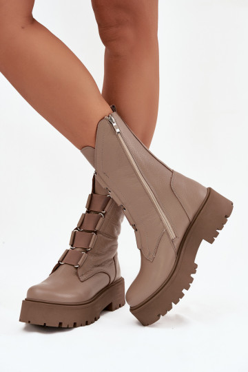 Bottes pour femmesActivéturalnej Skóry avec une plateforme Zazoo 3795 beige 2