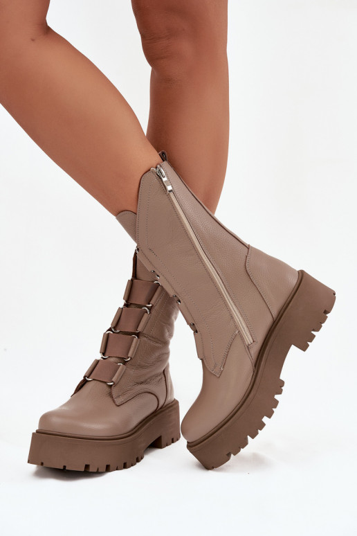 Bottes pour femmesActivéturalnej Skóry avec une plateforme Zazoo 3795 beige