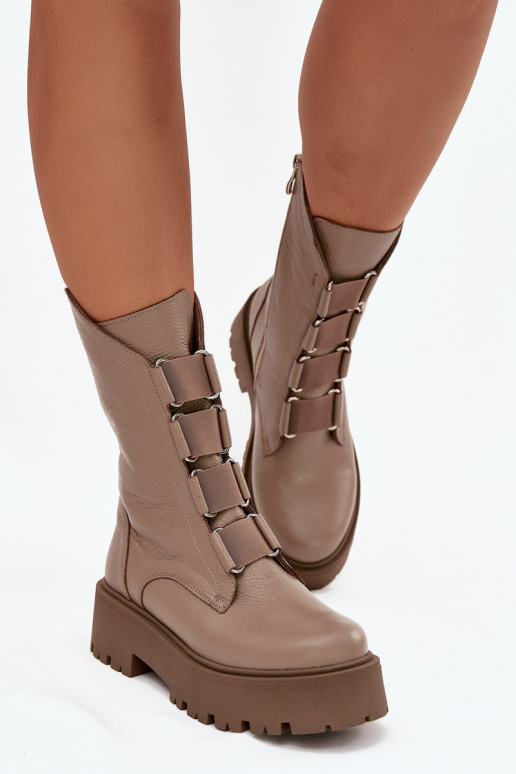 Bottes pour femmesActivéturalnej Skóry avec une plateforme Zazoo 3795 beige
