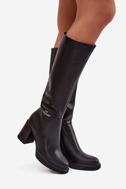 bottes chaussures longues FémininActivéturalnej Skóry avec des talons réchauffer Vinceza 66826 couleur noire