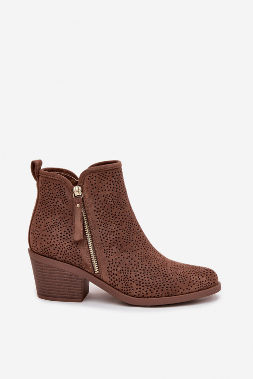 Laarzen in coInboystijl Dames met hakken S.Barski HY52-538 bruine kleur