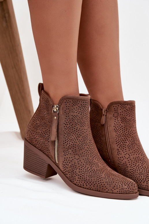 Laarzen in coInboystijl Dames met hakken S.Barski HY52-538 bruine kleur