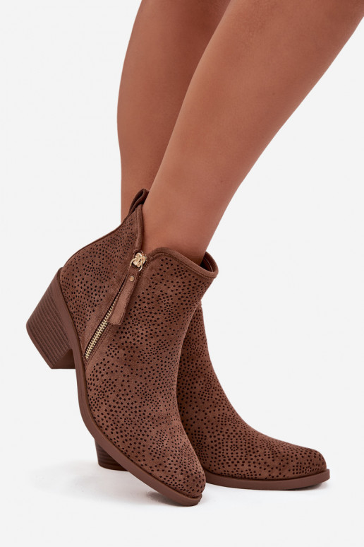 Laarzen in coInboystijl Dames met hakken S.Barski HY52-538 bruine kleur