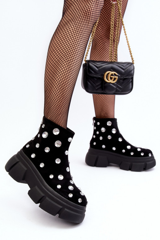 en daim réchauffer Bottes aux yeux brillants D&A MR52-205 couleur noire