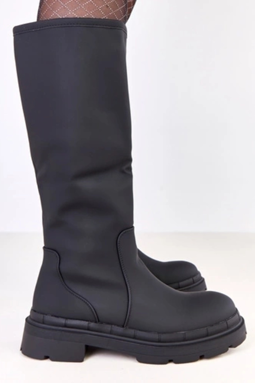 Bottes longues en simili cuir noires...
