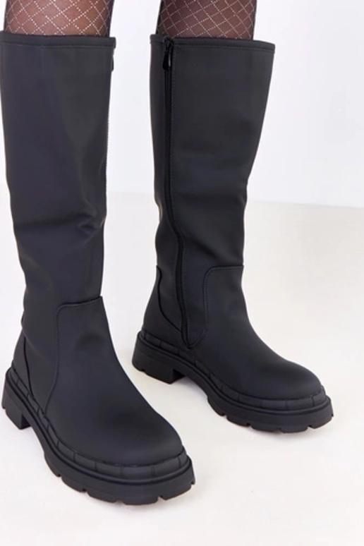 Bottes longues en simili cuir noires...