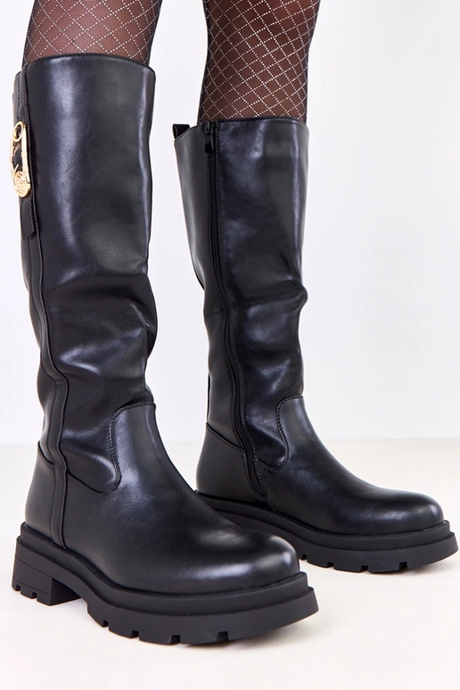 Bottes longues en simili cuir noires...