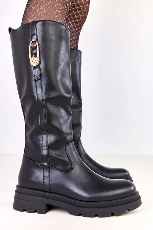 Bottes longues en simili cuir noires...