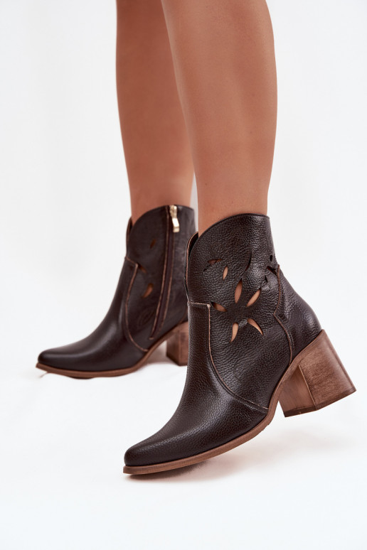 Bottes pour femmes avec des éléments ajourésActivéturalnej Skóry avec des talons Zazoo 3690 CzekoladoÀe