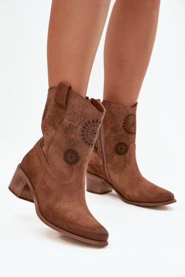 en daim Peau Bottes pour femmes avec des éléments ajourés avec des talons Zazoo 3844 marron 2