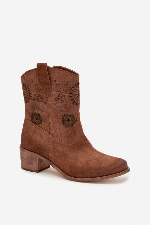 en daim Peau Bottes pour femmes avec des éléments ajourés avec des talons Zazoo 3844 marron