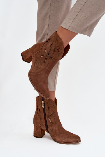 Daim ajouré Bottes pour femmes Zazoo 3647 marron
