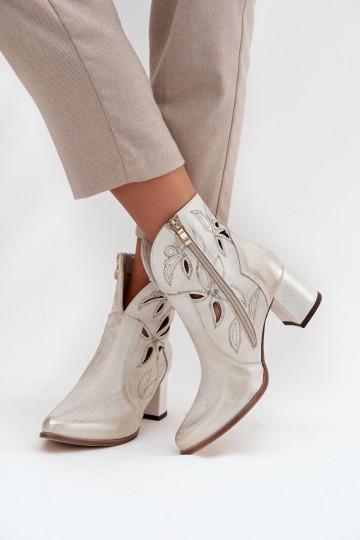 Leren dames enkellaarsjes met opengewerkte elementen Zazoo 3647 in goud met een versleten effect 2