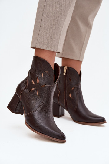 Peau avec des éléments ajourés Bottes pour femmes Zazoo 3647 CzekoladoÀe 2