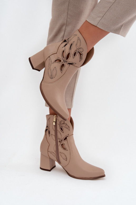 Peau avec des éléments ajourés Bottes pour femmes Zazoo 3647 couleur ivoire