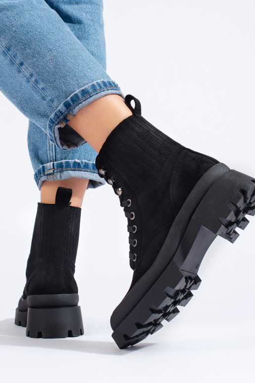 schZuarze Farbe gefesselt aus INildleder Schuhe