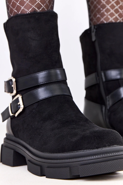 Zwarte warme laarzen met gespen Lulisa