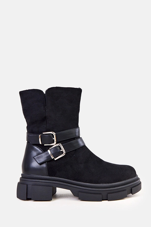 Zwarte warme laarzen met gespen Lulisa