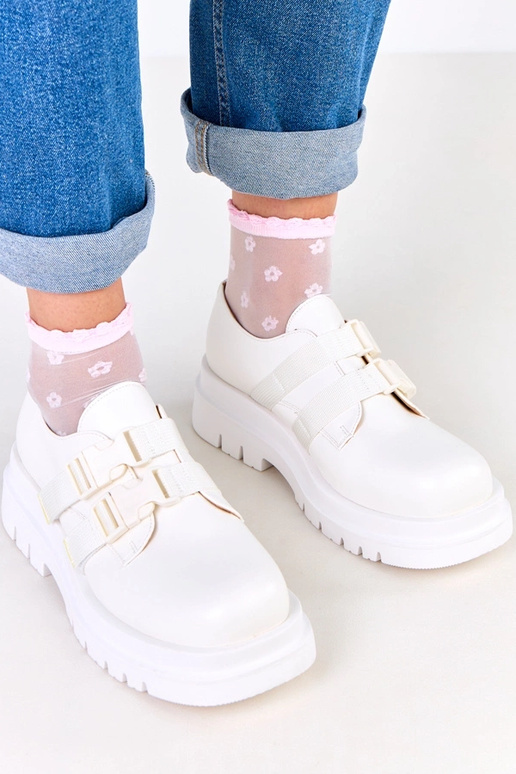 Białe damskie półbuty na platformie...