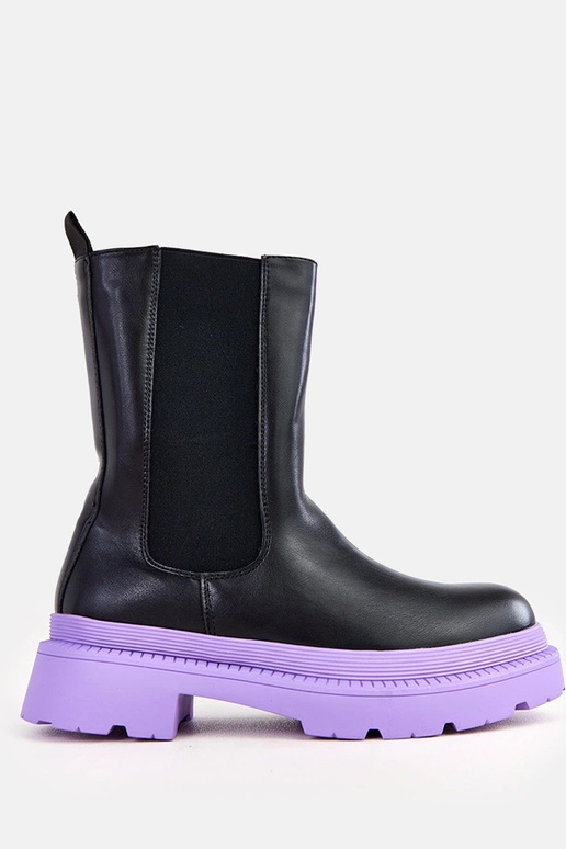 Zwarte laarzen op paarse zool Fortley
