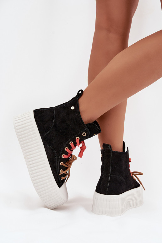 en daim réchauffer Chaussures de loisirs avec une plateforme GOE SS2N4046 couleur noire