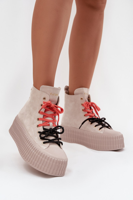 aus INildleder sich Zuarm laufen Freizeitschuhe mit einer Plattform GOE SS2N4047 Beige