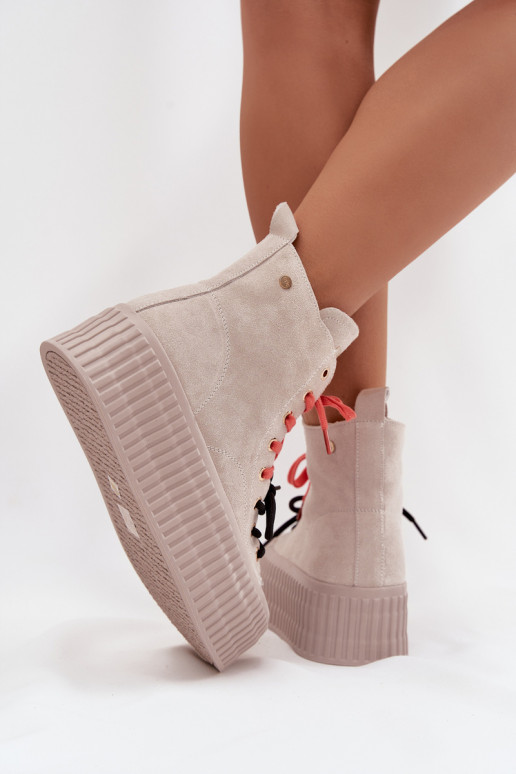 en daim réchauffer Chaussures de loisirs avec une plateforme GOE SS2N4047 beige