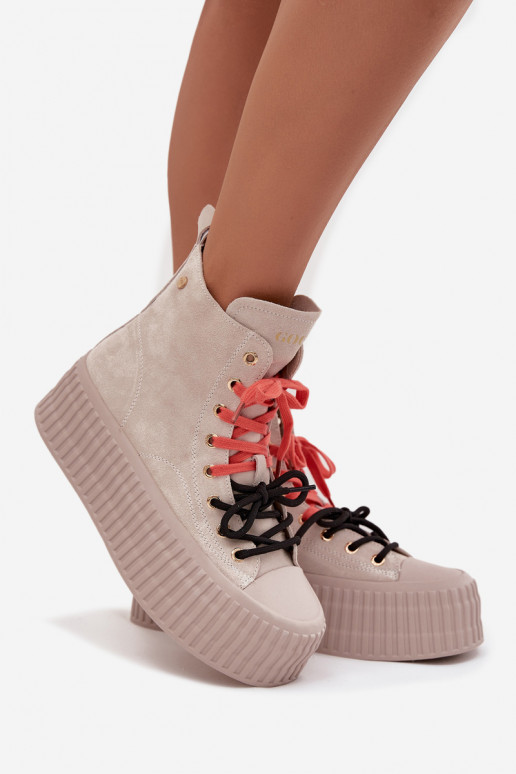 en daim réchauffer Chaussures de loisirs avec une plateforme GOE SS2N4047 beige