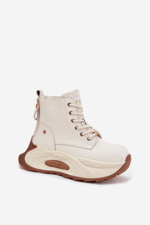 Peau réchauffer Bottes pour femmes avec une plateforme GOE SS2N4300 couleur ivoire