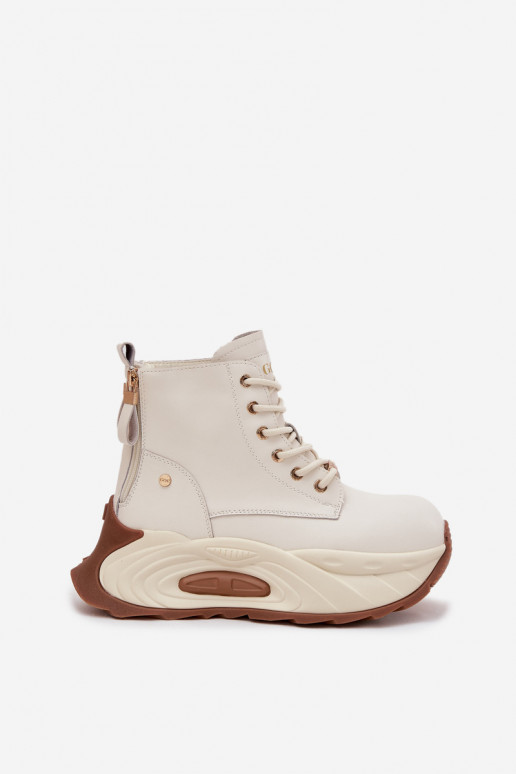 Peau réchauffer Bottes pour femmes avec une plateforme GOE SS2N4300 couleur ivoire