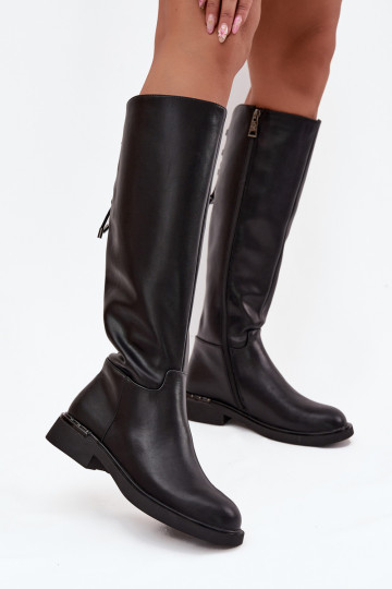 sich Zuarm laufen DamenstiefelErmöglichtturalnej Skóry mit breiten Absätzen Vinceza 66822 schZuarze Farbe