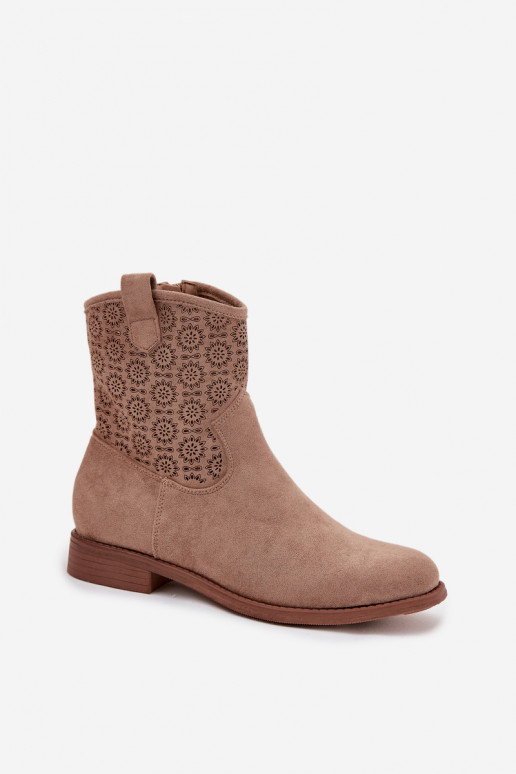 Damenstiefel mit breiten Absätzen mit durchbrochenen Elementen S.Barski HY52-530 Beige Damenstiefel mit breiten Absätzen mit durchbrochenen Elementen S.Barski HY52-530 Beige