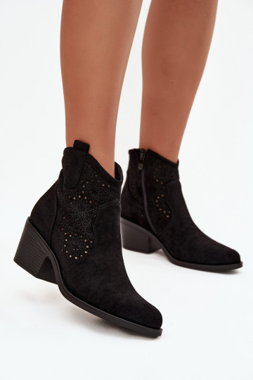 Damenstiefel mit durchbrochenen Elementen mit Absätzen S.Barski HY52-529 schZuarze Farbe