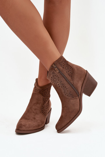 Damenstiefel mit durchbrochenen Elementen mit Absätzen S.Barski HY52-529 braune Farbe 2