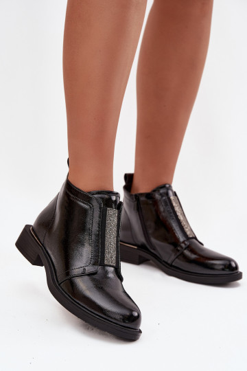 avec effet vernis réchauffer Bottes pour femmes Sur un talon bas S.Barski HY52-506 couleur noire 2