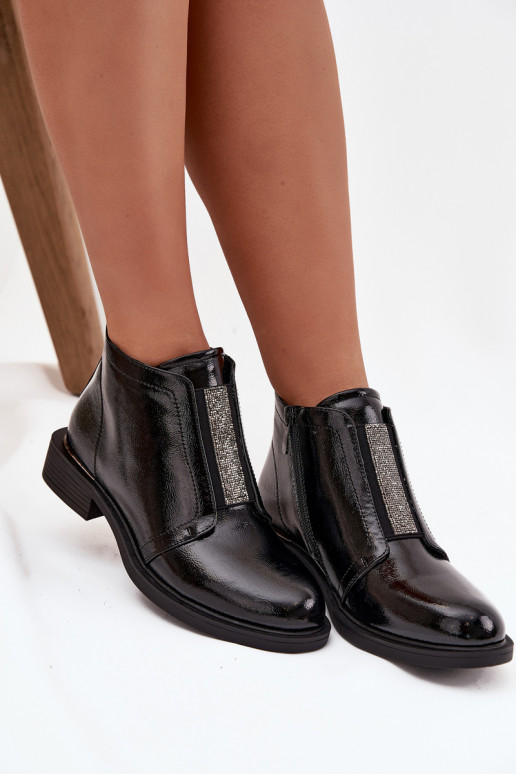 avec effet vernis réchauffer Bottes pour femmes Sur un talon bas S.Barski HY52-506 couleur noire
