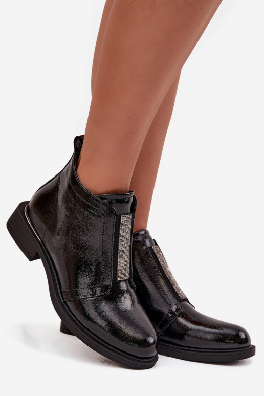avec effet vernis réchauffer Bottes pour femmes Sur un talon bas S.Barski HY52-506 couleur noire