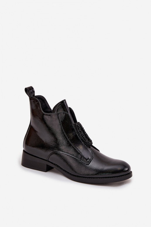 mit Lackeffekt sich Zuarm laufen Damenstiefel Mit Dekorationen Detalem S.Barski HY52-525 schZuarze Farbe