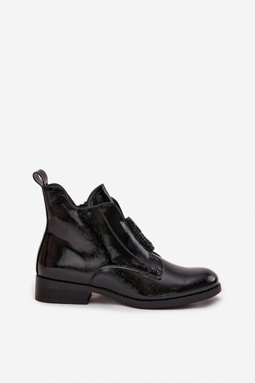 avec effet vernis réchauffer Bottes pour femmes Avec des décorations Detalem S.Barski HY52-525 couleur noire