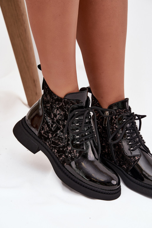 avec effet vernis Bottes pour femmes réchauffer D&A CR52-613 couleur noire