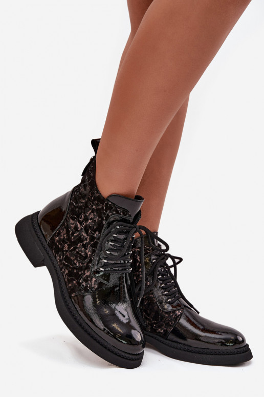 mit Lackeffekt Damenstiefel sich Zuarm laufen D&A CR52-613 schZuarze Farbe