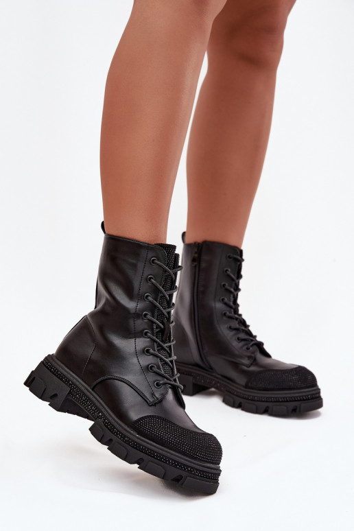 Bottines de travail Féminin réchauffer Avec décoration S.Barski HY42-982 couleur noire