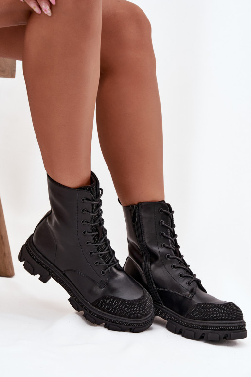 Bottines de travail Féminin réchauffer Avec décoration S.Barski HY42-982 couleur noire