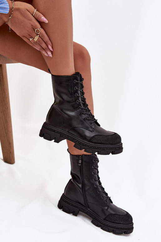 Bottines de travail Féminin réchauffer Avec décoration S.Barski HY42-982 couleur noire